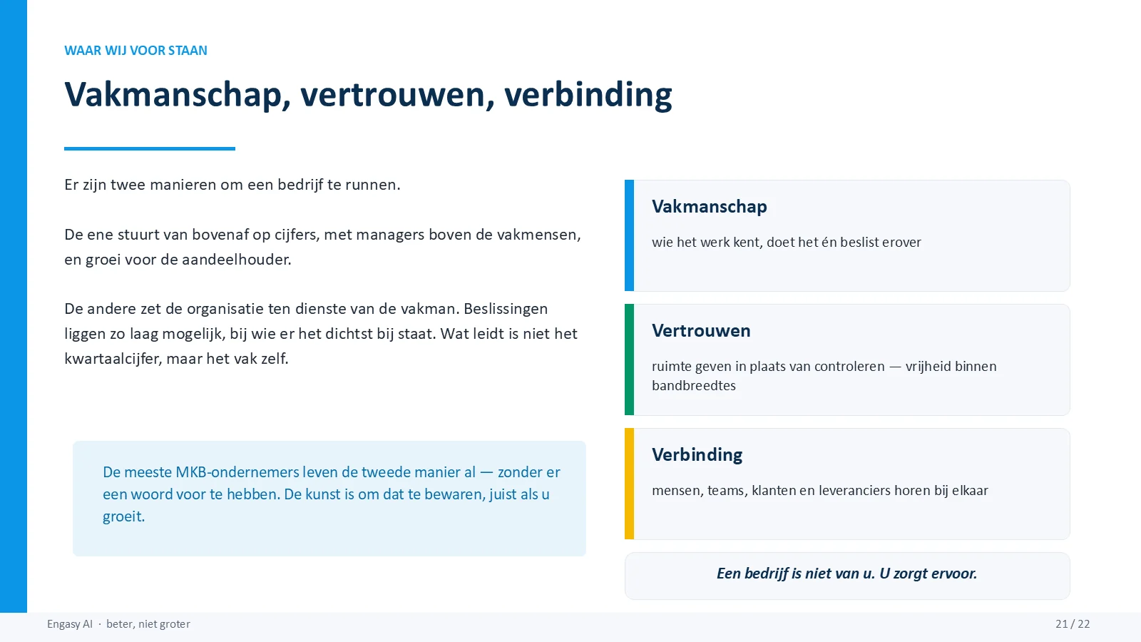 Dia 21 van 22: Vakmanschap, vertrouwen, verbinding